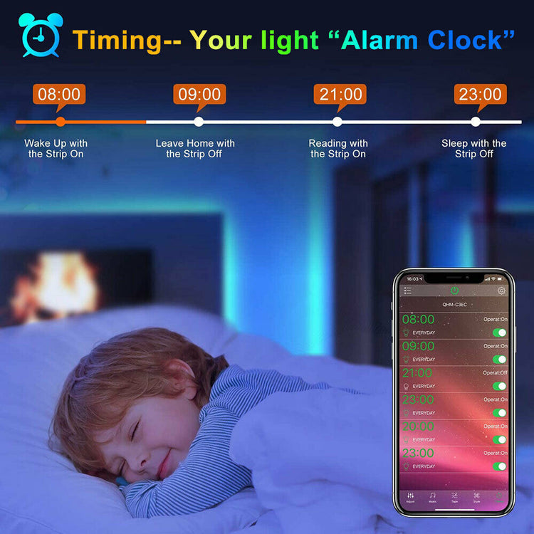 a child sleeping in bed with a phone and a screen