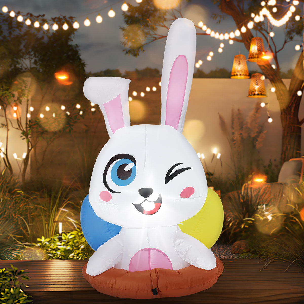 a inflatable bunny on a table