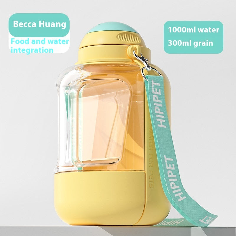 a water bottle with a blue ribbon