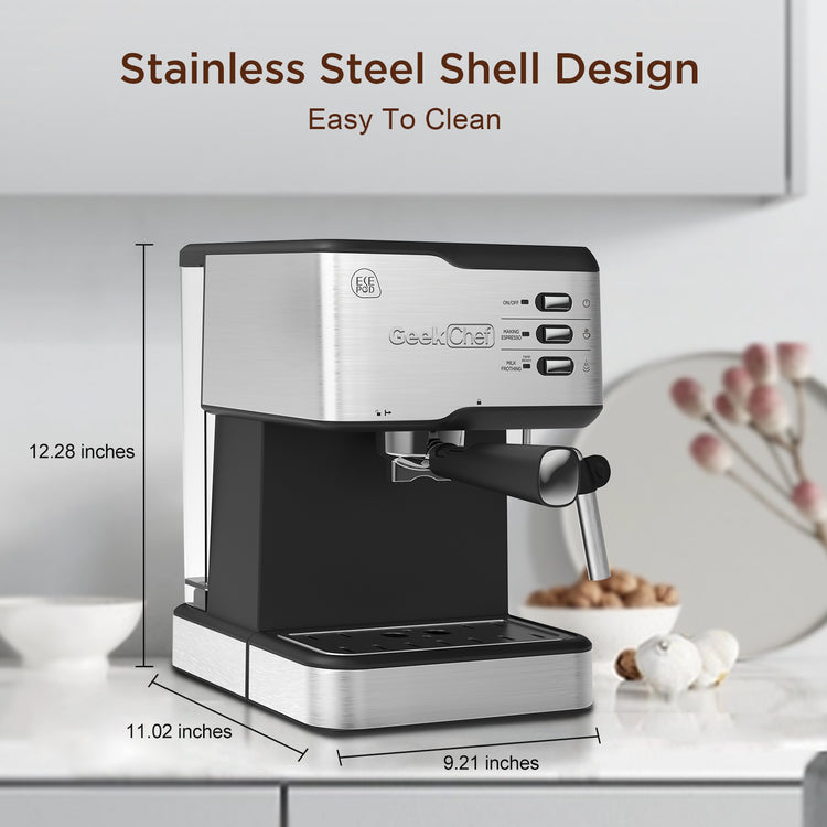 a coffee machine with dimensions