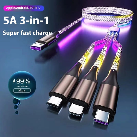 One-to-three Luminous Fast Charging RGB Data Cable