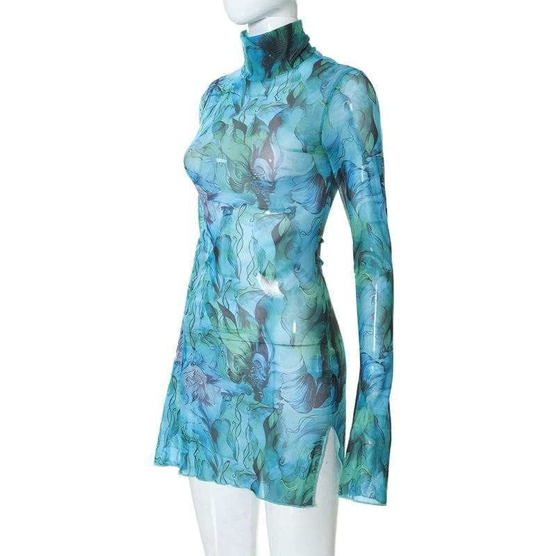 a mannequin wearing a blue dress