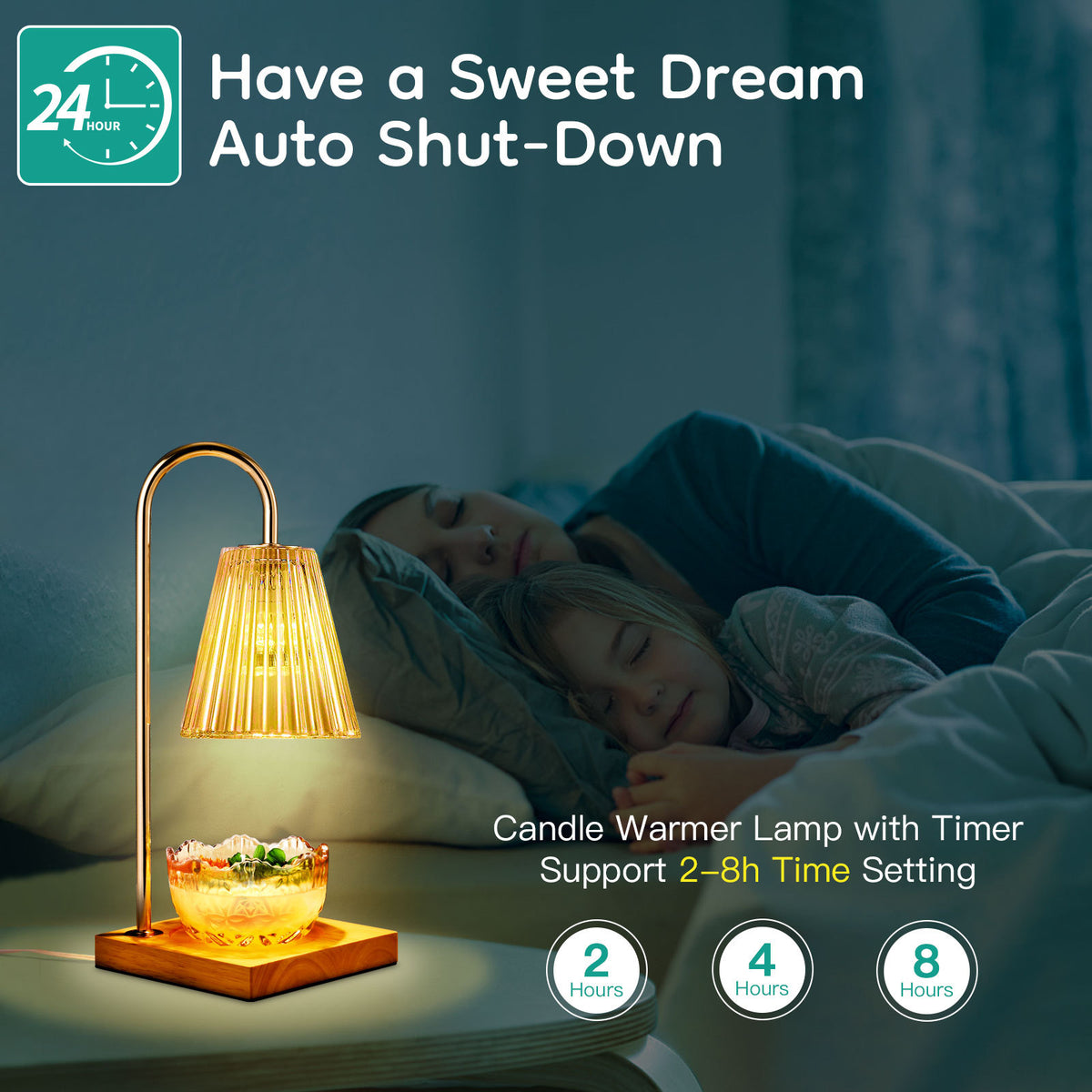 a woman and a child sleeping in bed