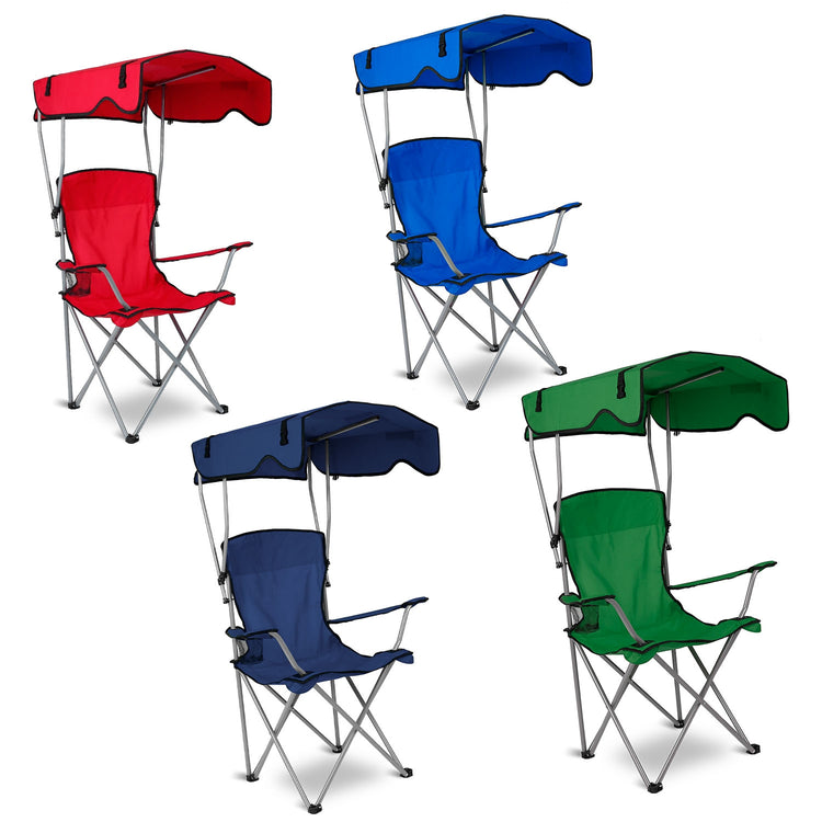 several folding chairs with a canopy