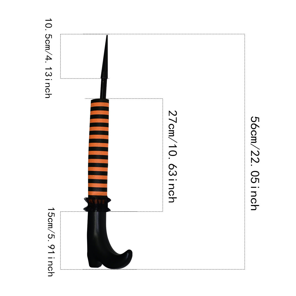 a black and orange striped umbrella handle