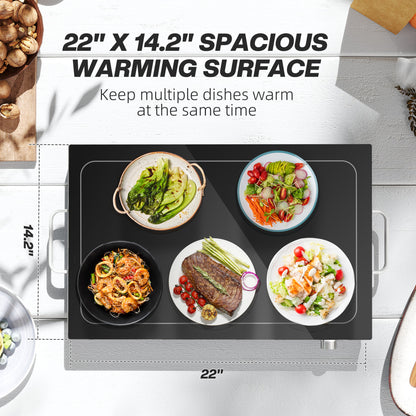 Food Warmer with Adjustable Temperature, Electric Warming Tray with Cool-Touch Handles for Parties, Buffets, Black