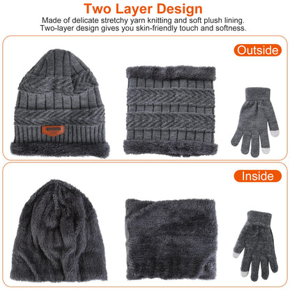 3Pcs Winter Knitted Hat Scarf Gloves Winter Warm Beanie And Touch Screen Gloves Scarf Set Knit Beanie Skull Cap Neck Warmer Mittens For Men Women