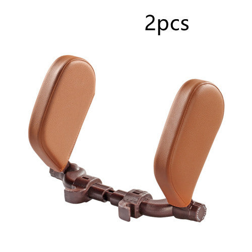 a brown head rest with a black plastic holder