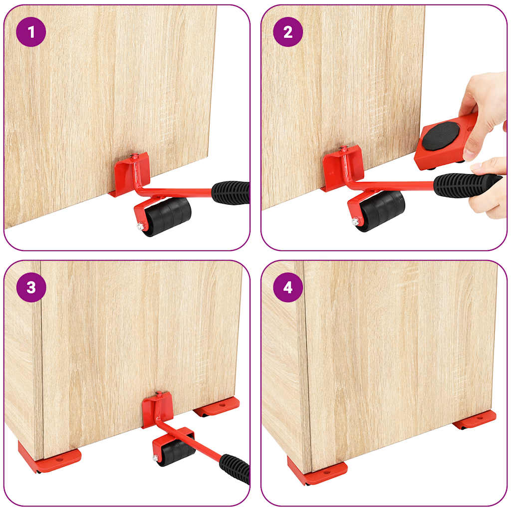 Furniture Casters, 8 Pieces with Lifters, Red, 9.8x7.5x3 cm, 150 kg