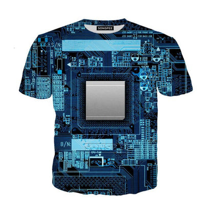 Mechanical Motherboard 3D Digital Printing Men's New Short Sleeve