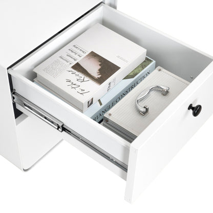 Modern Night Stand Storage Cabinet For Living Room Bedroom, Steel Cabinet With 2 Drawers,Bedside Furniture, Circular Handle