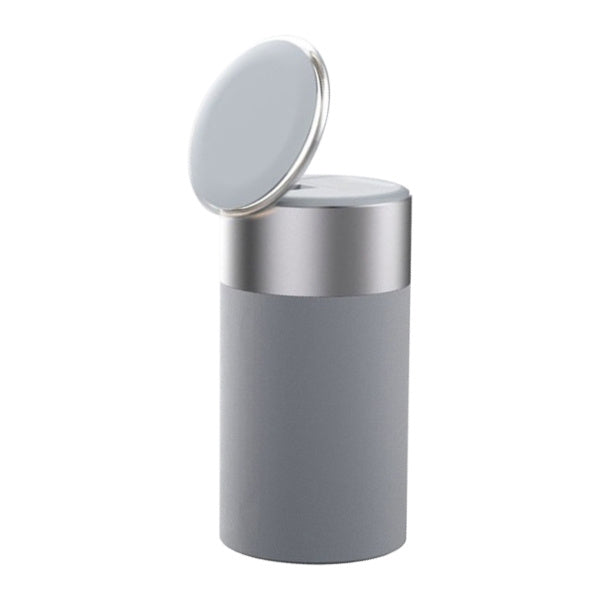 a grey container with a silver lid