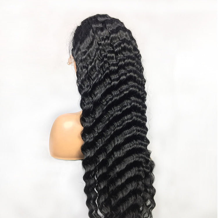 a mannequin head with long black hair