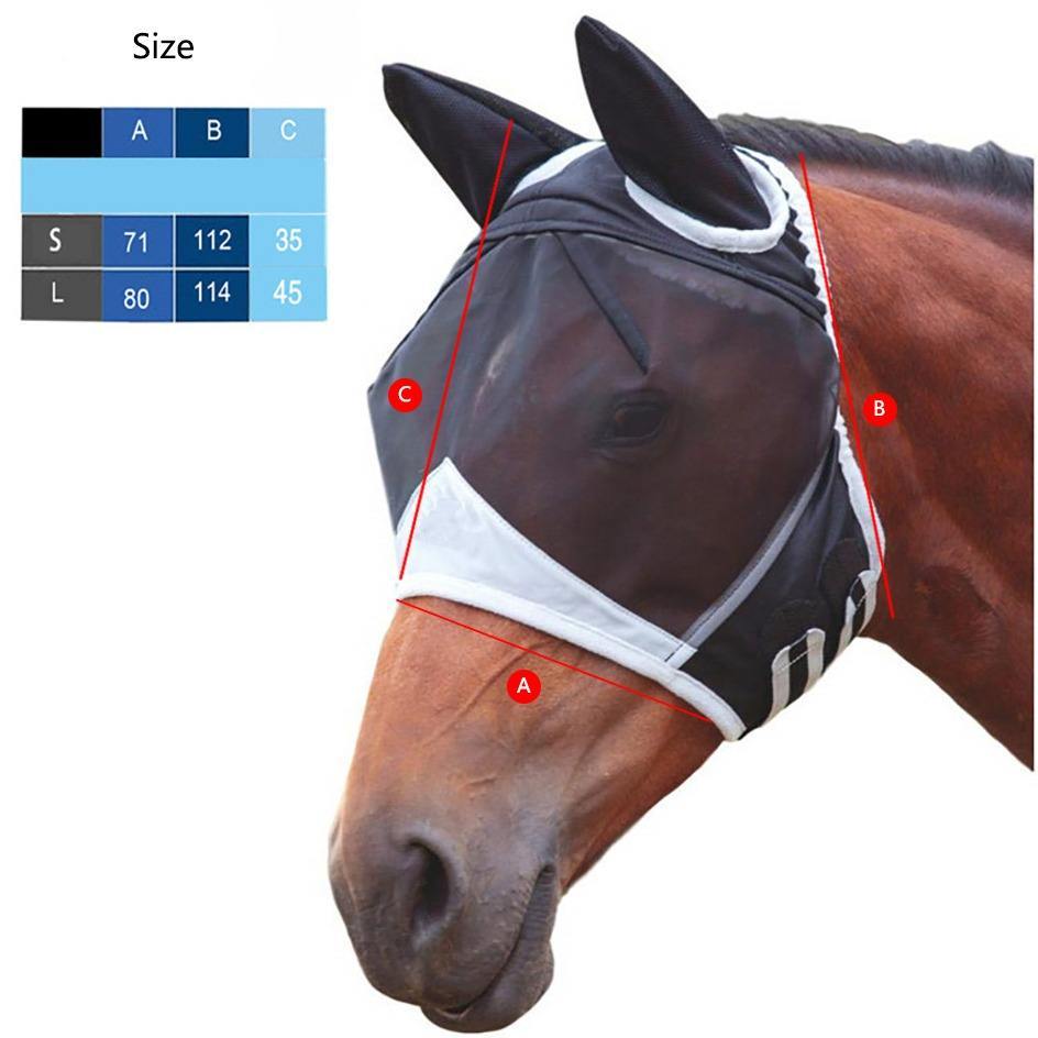 a horse wearing a fly mask