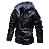 Men Hooded Leather Jacket Thick Motorcycle Windproof Male Casual Winter PU Jacket