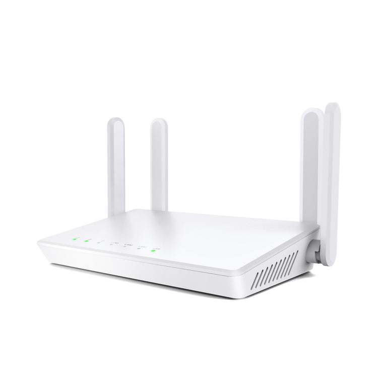 a white router with two antennas