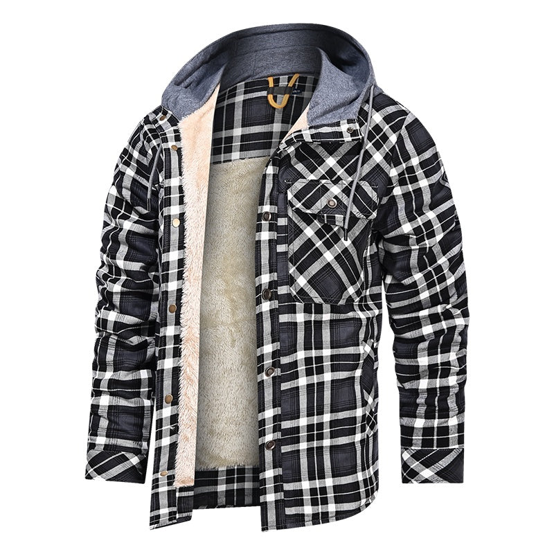 a black and white plaid jacket