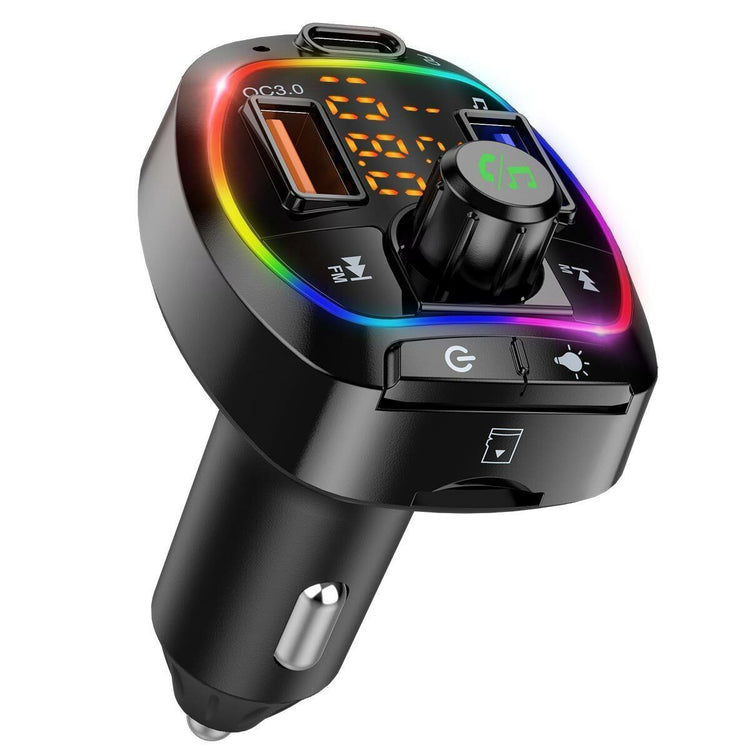 a black car radio with multicolored lights
