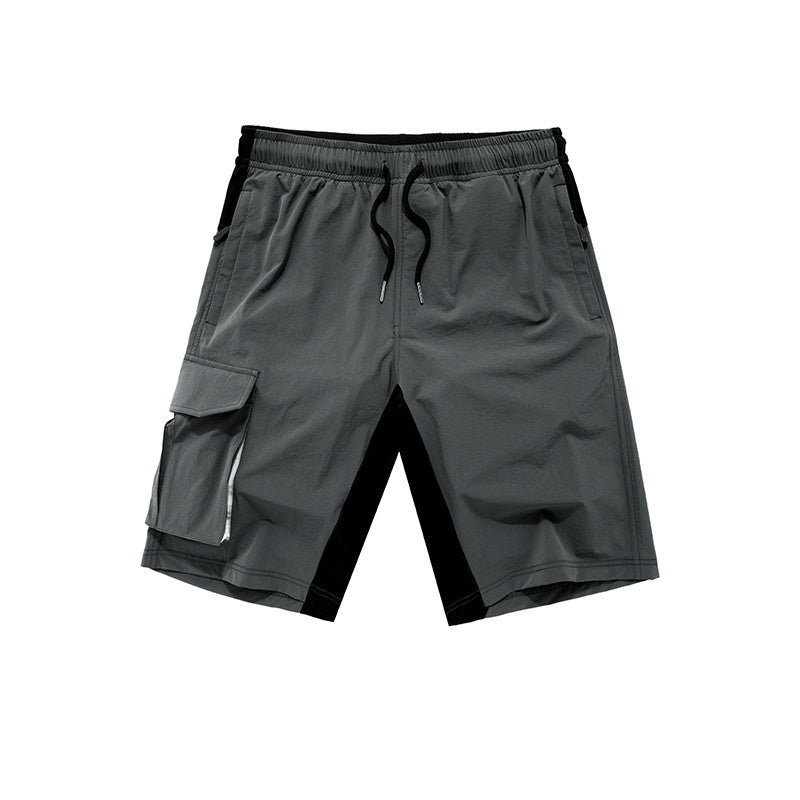 a grey shorts with a black stripe
