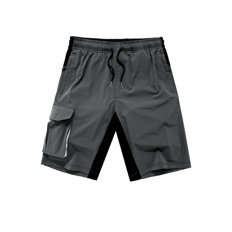 a grey shorts with a black stripe