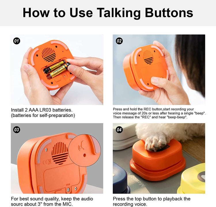 a collage of instructions for a talking buttons