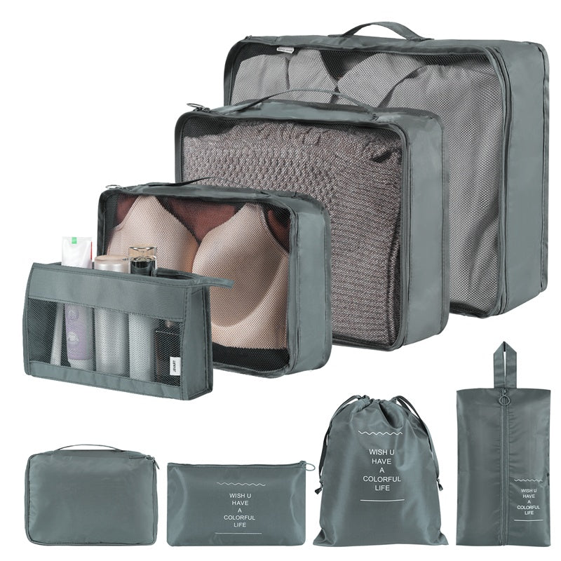 a group of grey bags