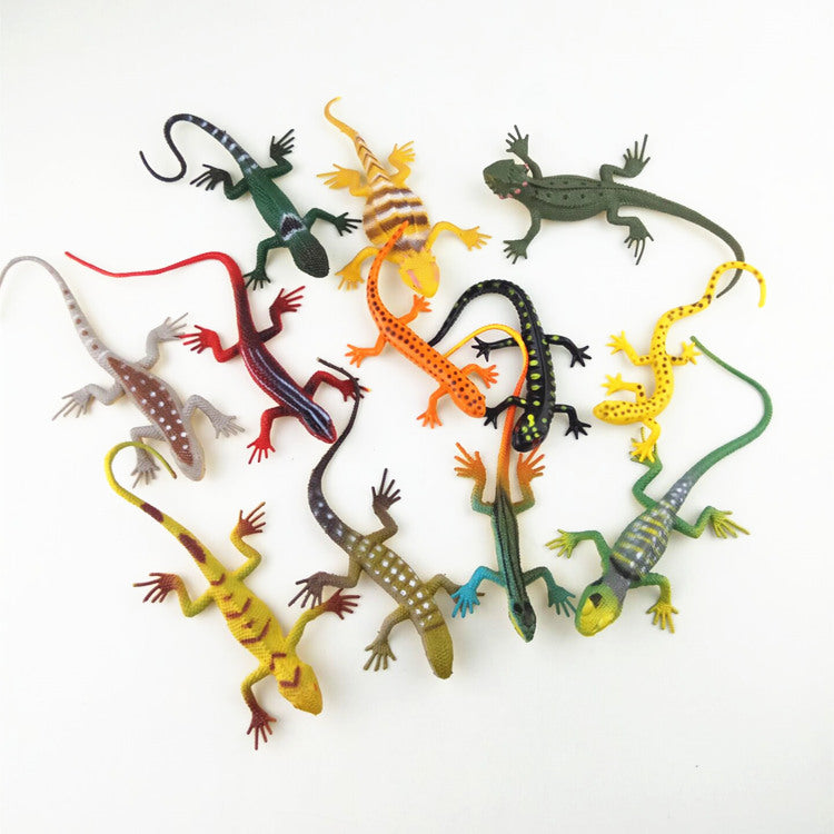 a group of plastic lizards