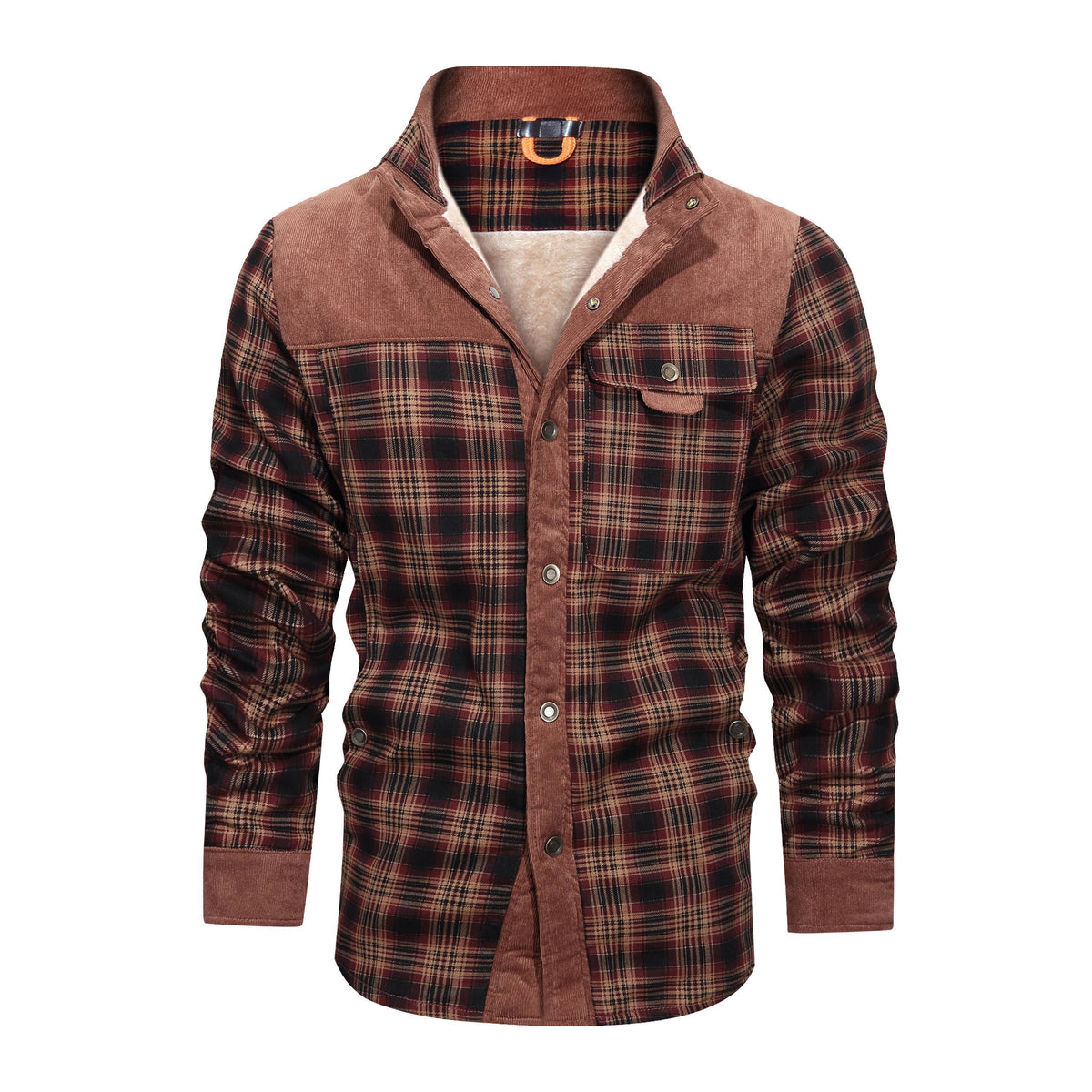 a brown and black flannel shirt