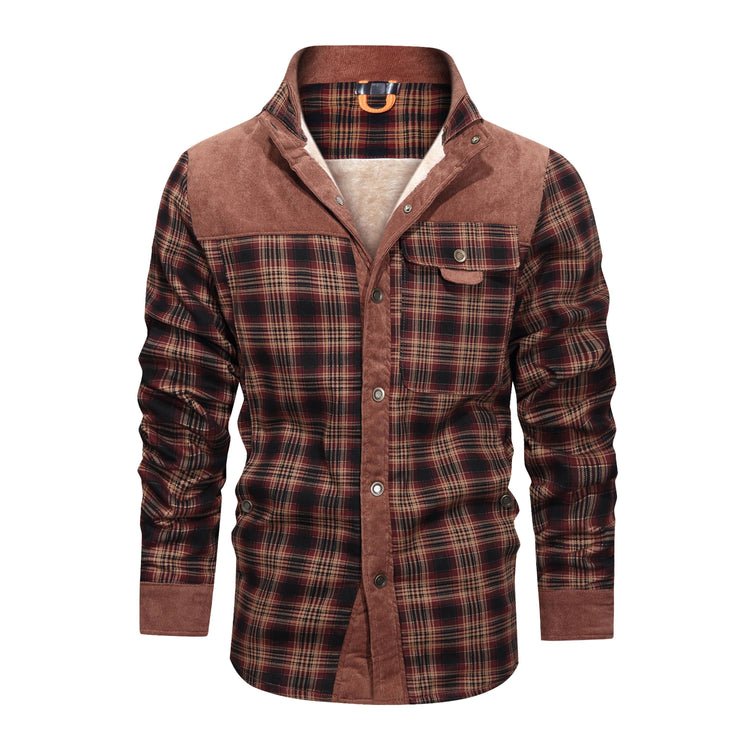 a brown and black flannel shirt