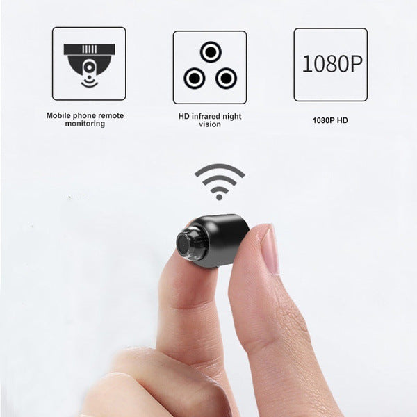 a finger holding a small camera