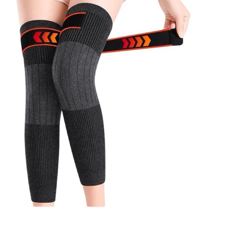 a person wearing black knee braces
