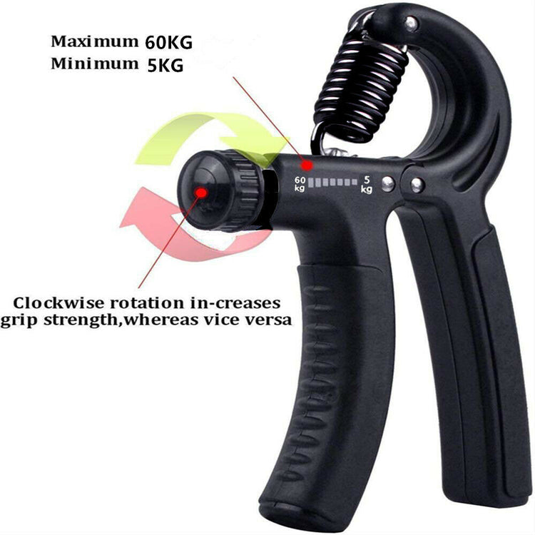 a black hand gripper with a red light