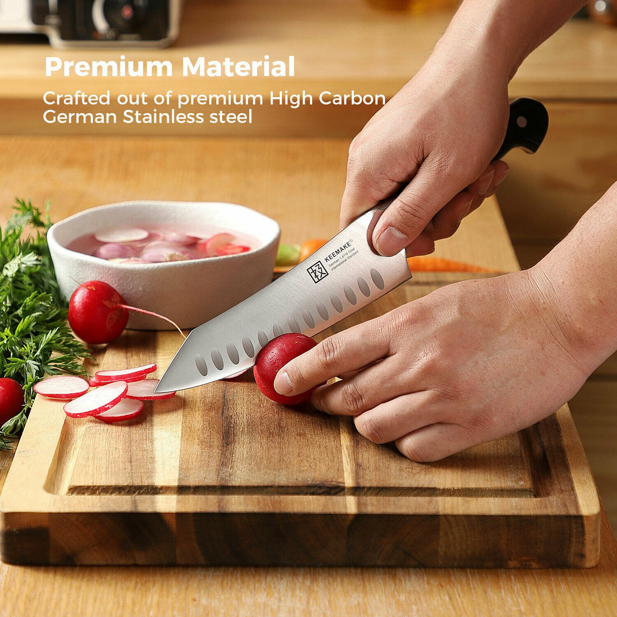 a person cutting radish on a cutting board