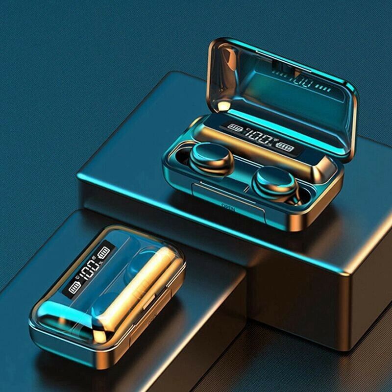 a pair of wireless earbuds on a podium