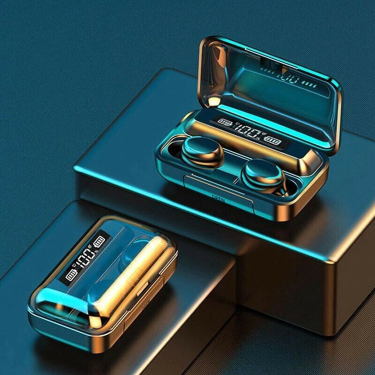 a pair of wireless earbuds on a podium
