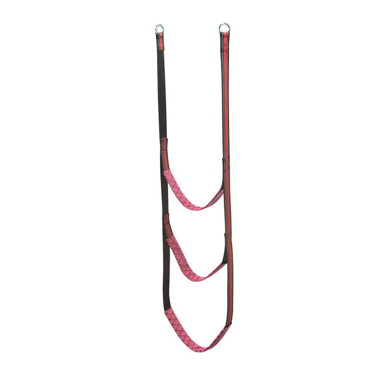 a pink and black harness