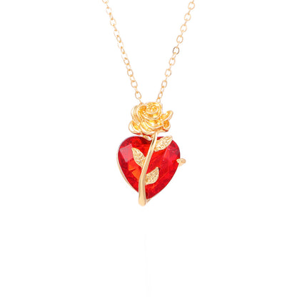 Punk Rose Love Necklace Fashion Personality Heart-shaped Clavicle Chain Pendant Necklace For Valentine's Day