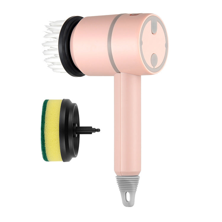 a pink hair dryer with a sponge
