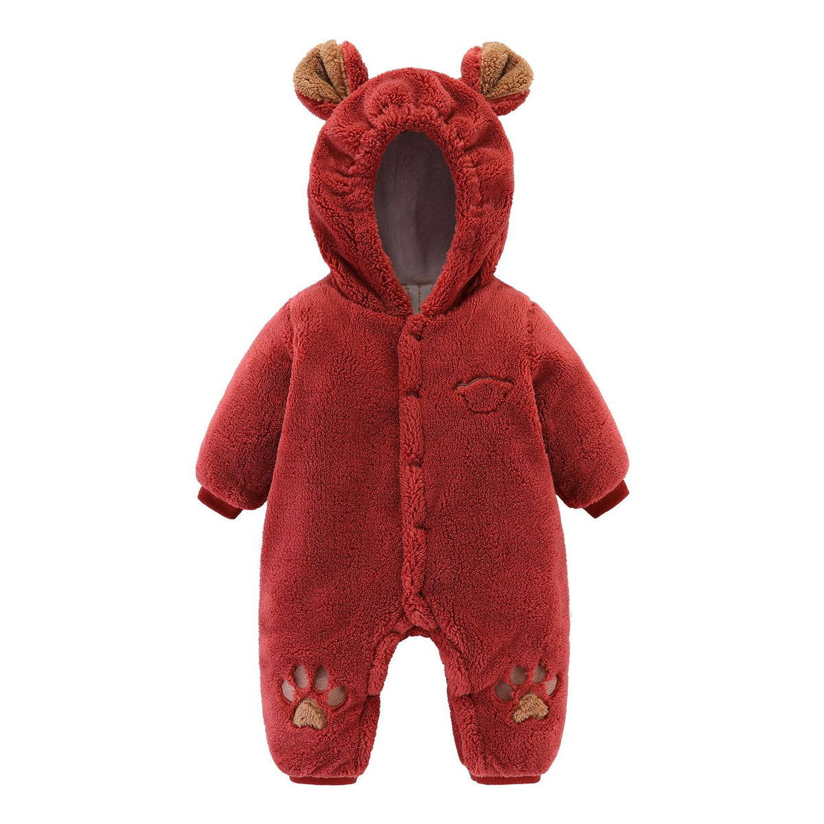 a red furry baby suit