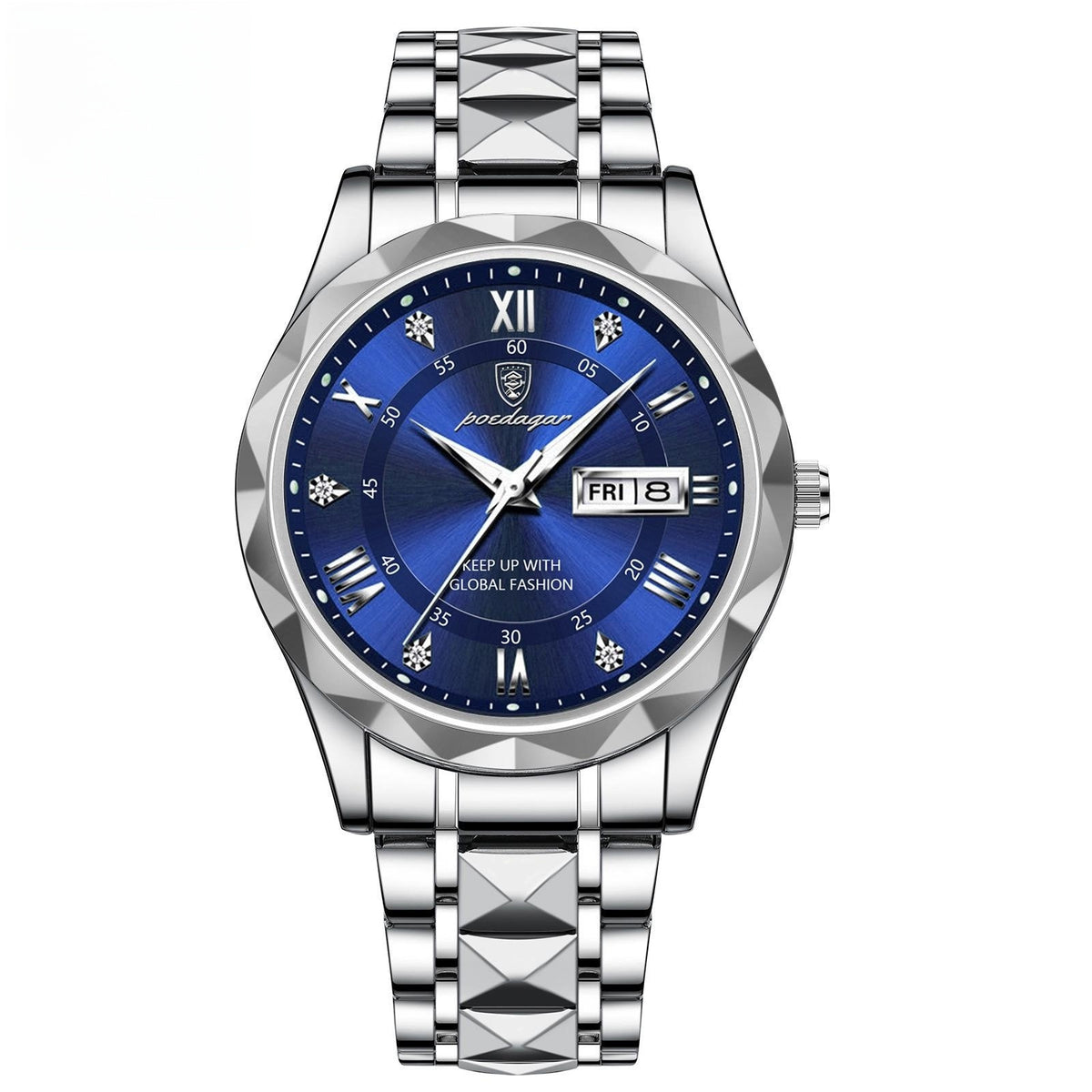 a silver and blue watch