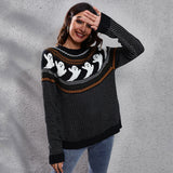 Women's Ghost-Print Knit Pullover Sweater