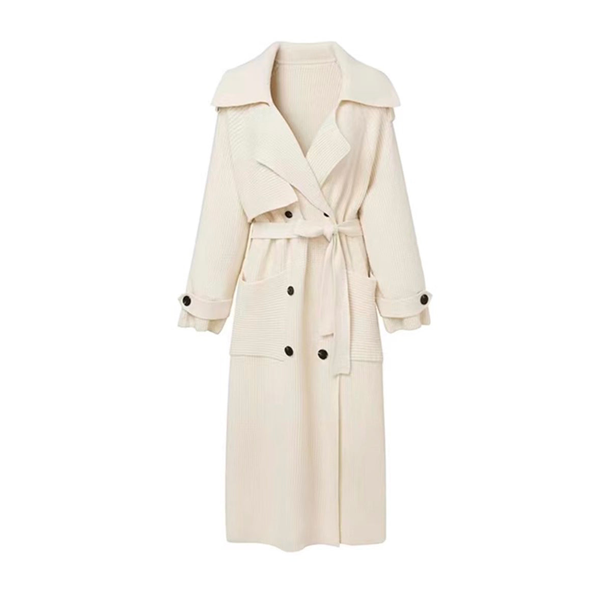 a white coat with black buttons