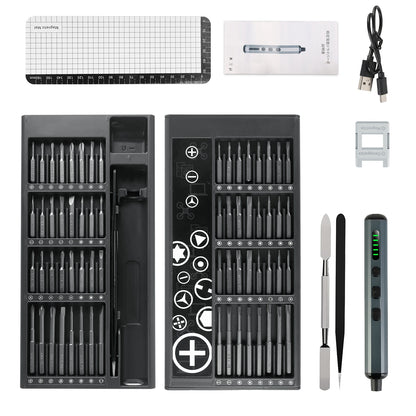 1Set 70 In 1 3.7V Mini Electric Screwdriver Kit Rechargeable Magnetic Repair Tool Kit With 5 Torque Settings 64 S2 Precision Bits 4 LED Lights For Phone Camera Laptop Watch Repair