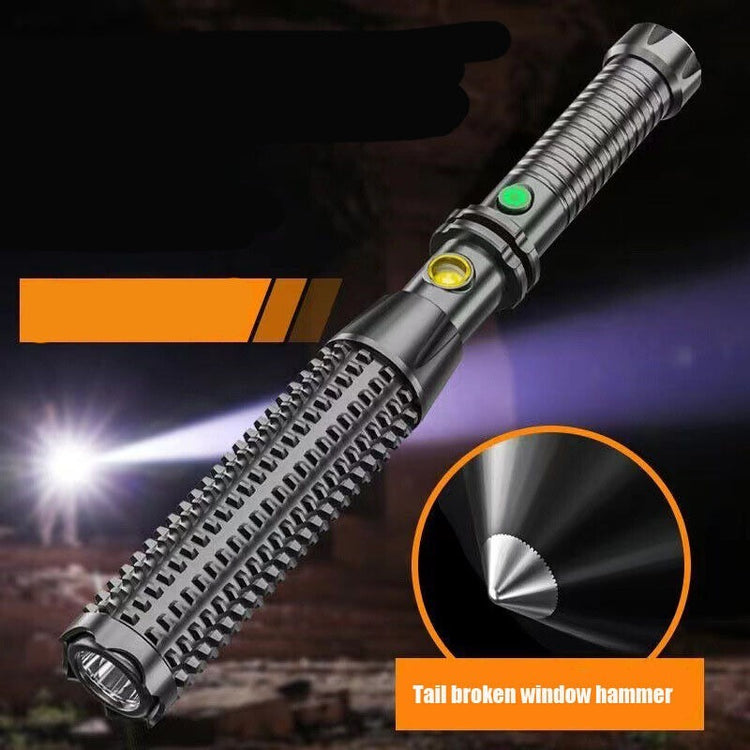 a metal flashlight with a long handle