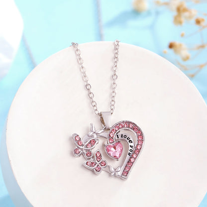 Ins Butterfly Love Necklace With Rhinestones Fashion Personality Hollow Heart-shaped Clavicle Chain Pendant Necklace For Valentine's Day