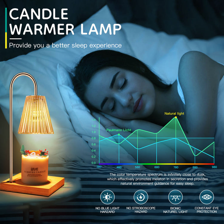 a woman sleeping in bed with a candle on a table
