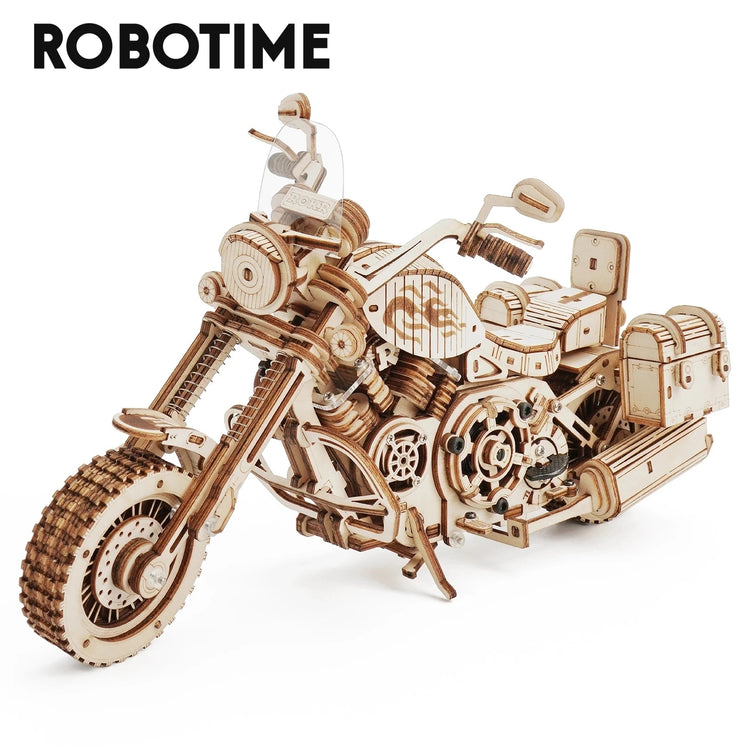 a wooden motorcycle model