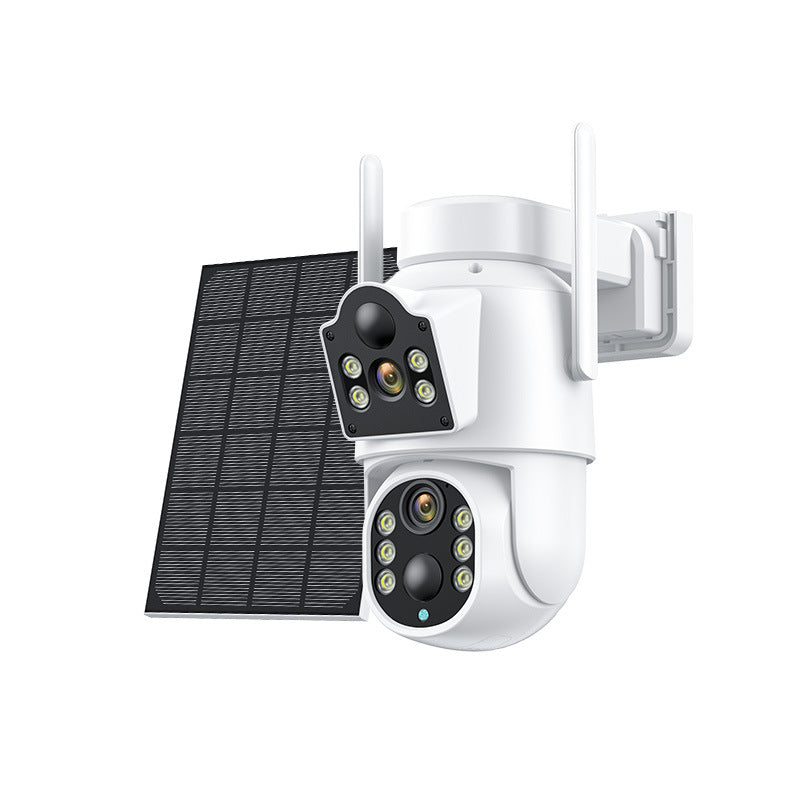 a white camera with a solar panel