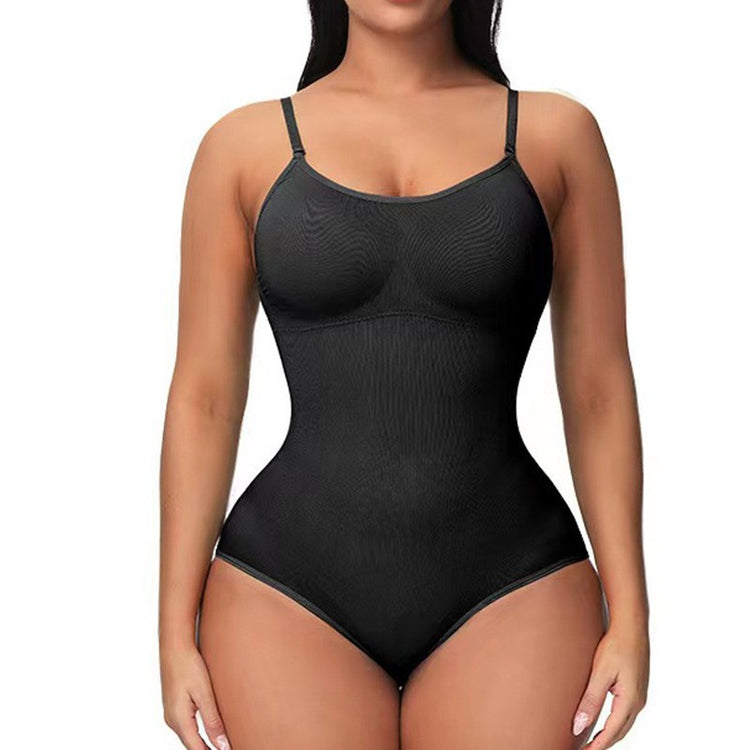 a woman in a black bodysuit