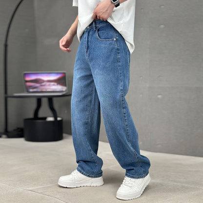 Fashion Pockets Jeans Men's Wide-leg Straight Trousers Versatile Casual Long Pants Streetwear Clothing